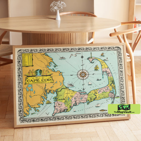 Cape Cod Map Poster – Vibrant Coastal Print for Nautical New England Exploration Lovers