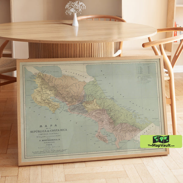 Costa Rica 1889 Old Map Poster – Vintage Central America Print for Culture Lovers