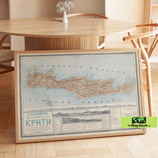 Crete Island 1897 Map Poster – Historic Greek Print for Mediterranean Heritage Fans