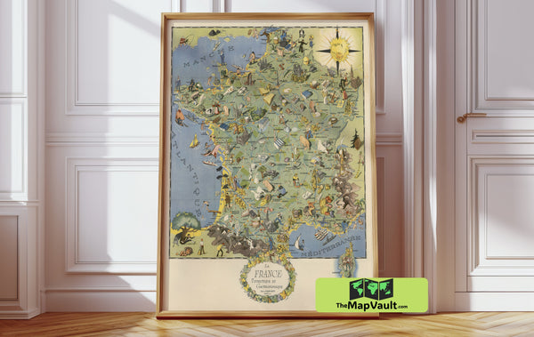 Gastronomy Map of France 1930s  A Culinary Journey Through Historic French Regions