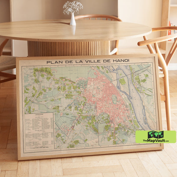 Hanoi 1929 Map Poster – Vintage Vietnamese City Print for Southeast Asia History Fans