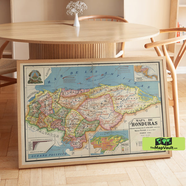 Honduras 1929 Map Poster – Central American Landscape Print for Explorers and Heritage Seekers