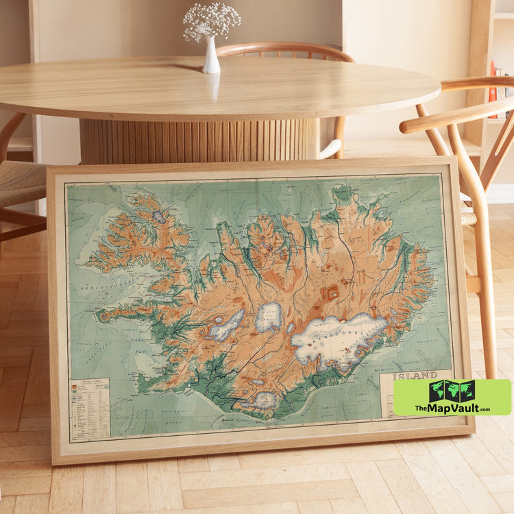 Iceland 1928 Map Poster - Volcanic Nordic Isles Print for Arctic Travel Inspiration