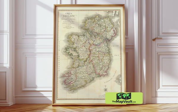 1798 Map of Ireland - Antique Geographic and Road Map - Historical Irish Print