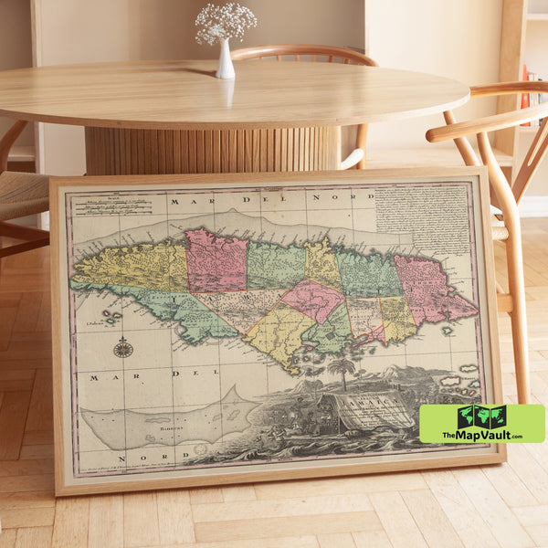 Jamaica 1873 Old Map Poster – Vibrant Caribbean Print for Island History Buffs