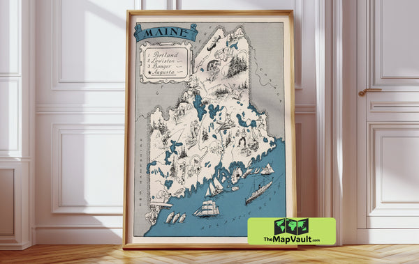Maine State Map Print - 1931 Vintage Illustrated Maine Map - New England Travel Poster