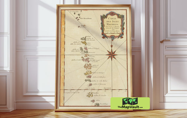 Maldives Islands Map - Jacques-Nicolas Bellin - c.1750 Antique 18th-Century Nautical Map Print
