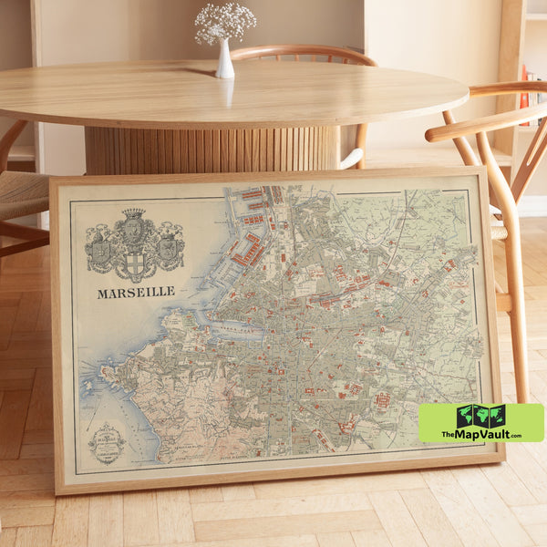Marseille France 1894 Map Poster – Mediterranean Harbor Print for Provencal Charm Lovers