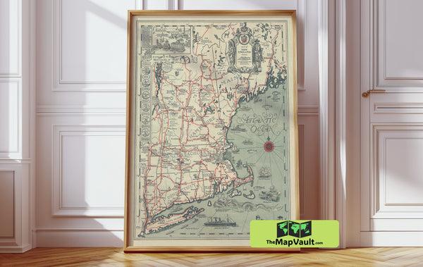 New England Atlantic 19th‑Century Print – A Timeless Vintage Map for Coastal Heritage & Regional Decor Enthusiasts