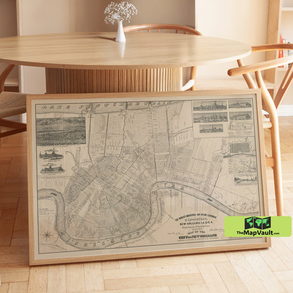 New Orleans 1884 Map Poster – Crescent City Heritage Print for Southern Culture Enthusiasts