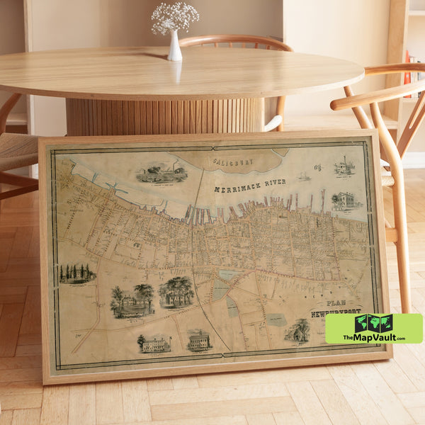 Newburyport Massachusetts 1851 Map Poster – Historic Seaport Print for Yankee Coastal Heritage