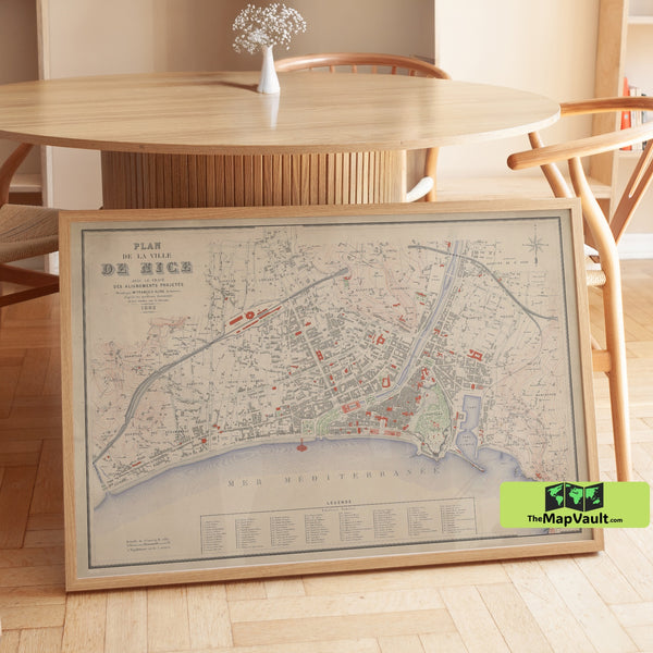 Nice France 1882 Map Poster – French Riviera Layout for Mediterranean City Aficionados