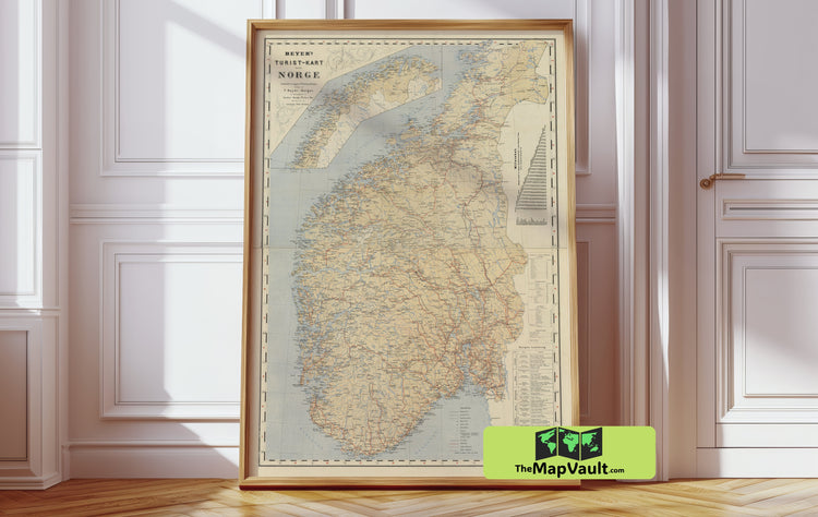 Norway Map - Adolf Stieler - 1889 Antique 19th-Century Scandinavian Historic Atlas Map