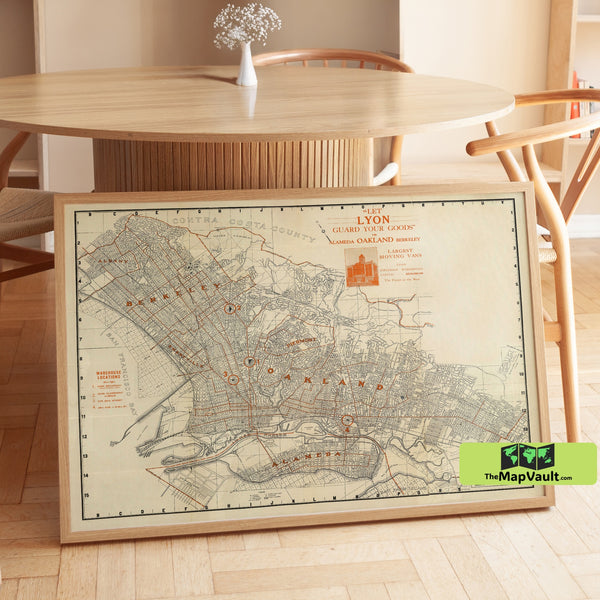 Oakland and Alameda 1925 Poster – Retro Bay Area Print for California Mapping Fans