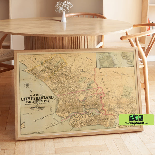 Oakland City and Surroundings 1888 Poster – Historic Bay Area Print for California Heritage