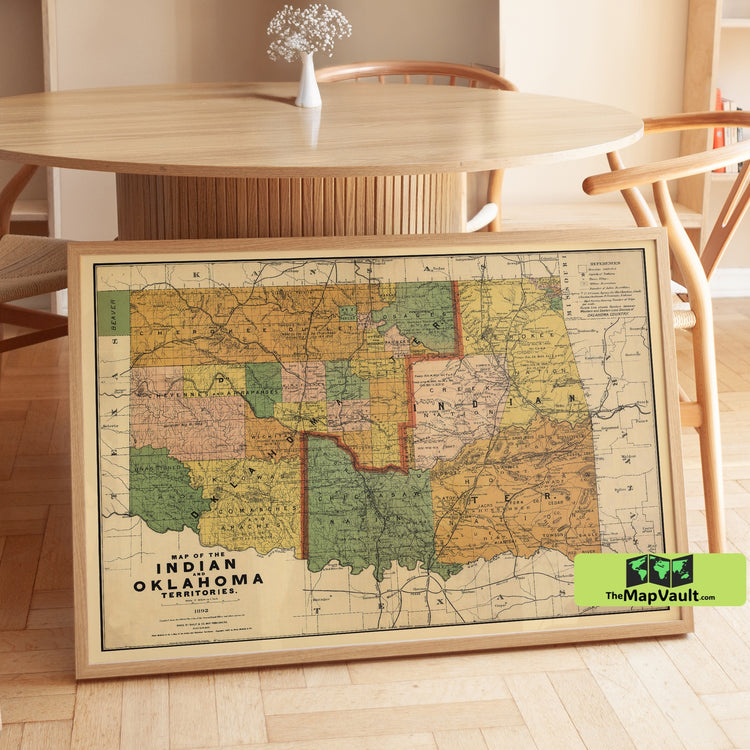 Oklahoma Indian Territory 1892 Map Poster - Frontier Legacy Print for American History Fans