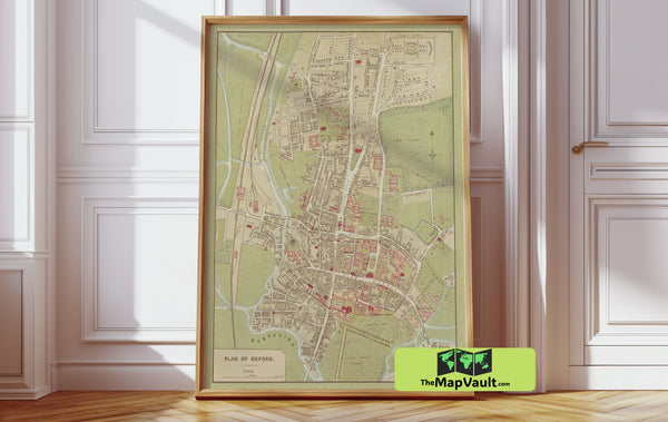 Oxford, England Map - John Bartholomew and Son - 1910 Edwardian Era Historic City Map Print