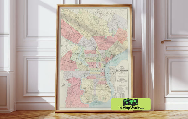 Philadelphia, Pennsylvania City Map - Wagner and Debes - 1893 Victorian Historic Map Print