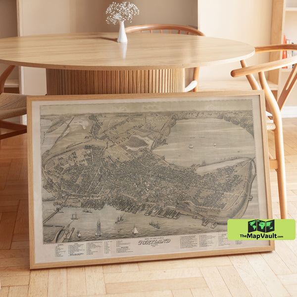 Portland Maine 1876 Map Poster – Coastal New England Print for Dockside Community Heritage