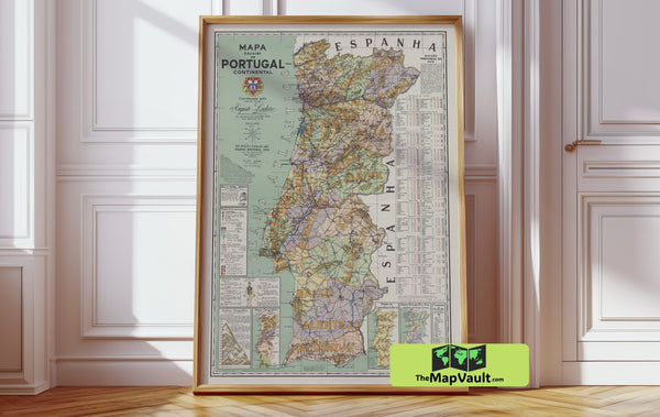 Portugal Map Print - Augusto Ludeña - 20th-Century School Map - Vintage Geography Chart