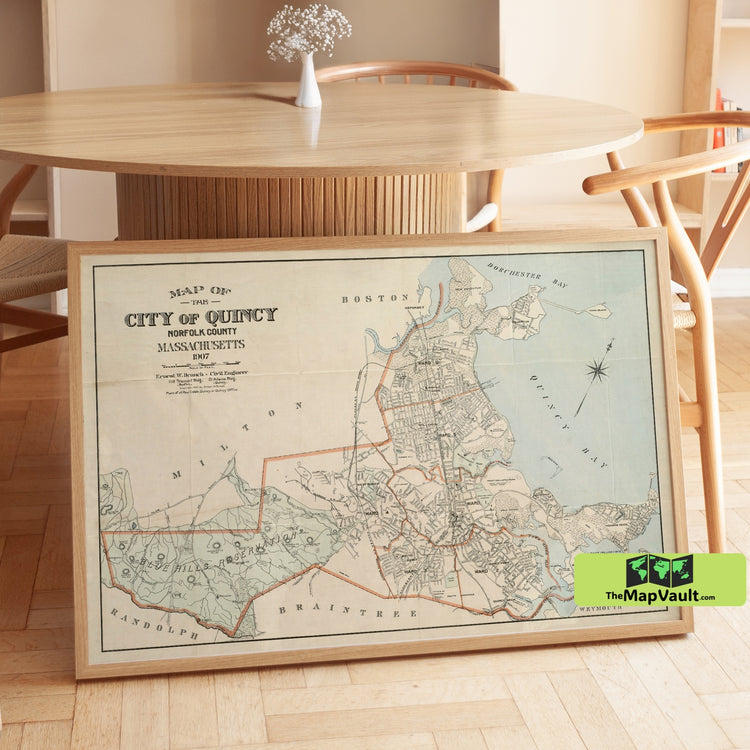 Quincy 1897 Massachusetts Map Poster - Coastal New England Print for Historic Bay State Enthusiasts
