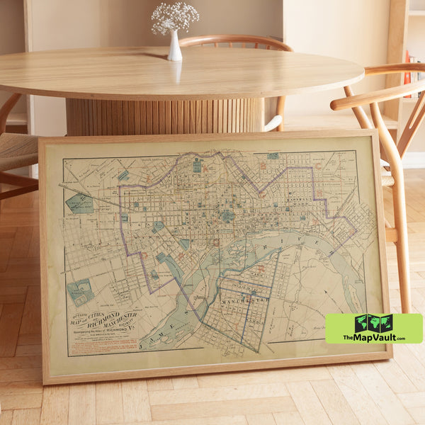 Richmond Virginia Map Print - 1876 Historic American City Plan - Vintage Southern Cartography