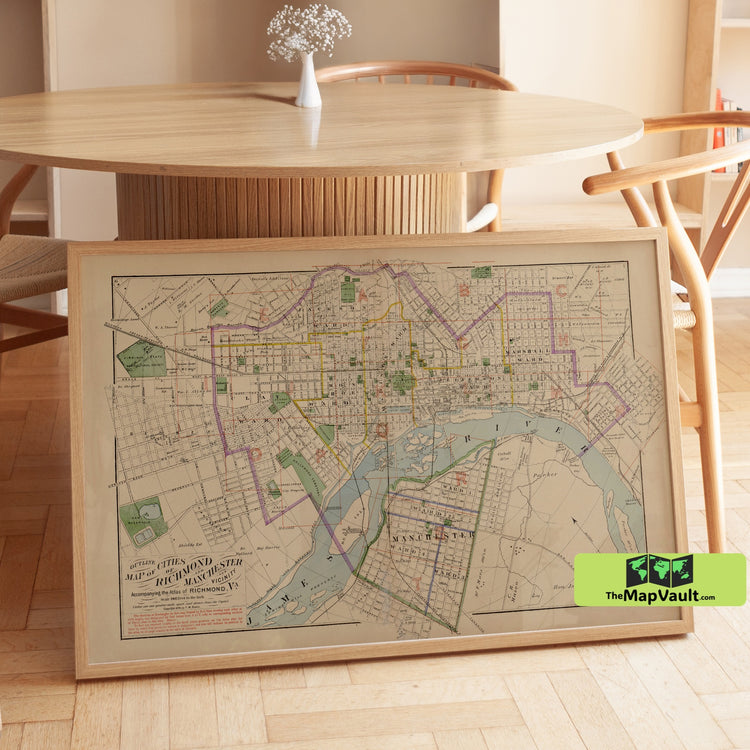 Richmond Virginia 1876 Map Poster - Civil War Aftermath Print for Southern Urban Revival