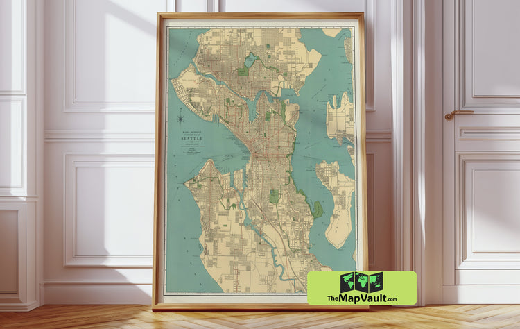 Seattle, Washington 1924 - Detailed Vintage City Map Print - Historical Urban Chart