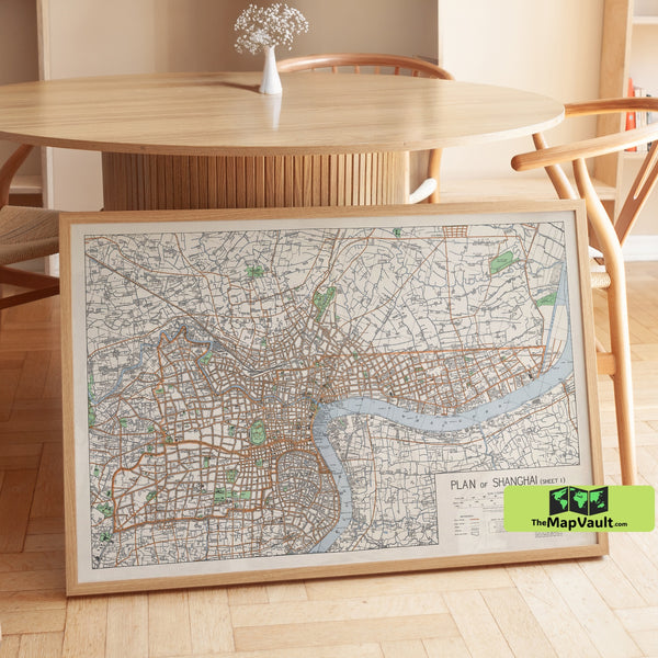 Shanghai 1945 Map Poster – Republic-Era Chinese Metropolis Print for Global Port Historians
