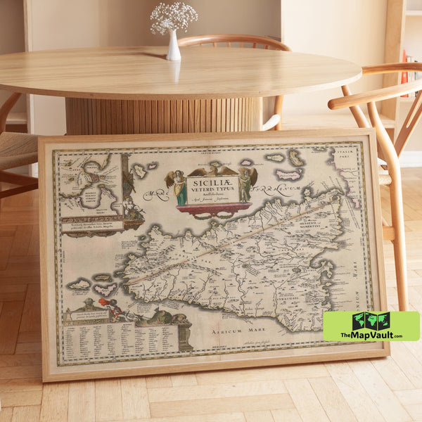 Sicily 1600 Old Map Poster – Elegant Italian Island Print for Mediterranean History Enthusiasts