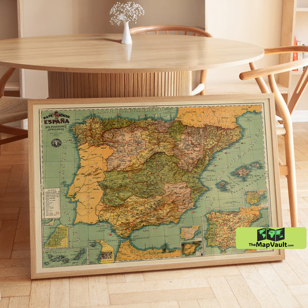 Spain 1900 General Map Poster – Bold Iberian Peninsula Print for Cultural Discovery