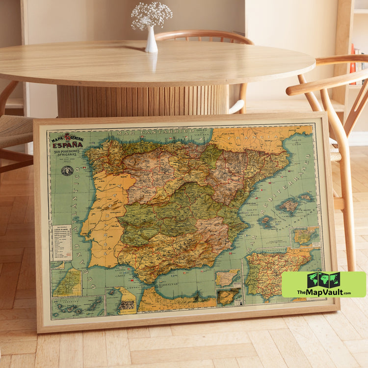 Spain 1900 General Map Poster - Bold Iberian Peninsula Print for Cultural Discovery