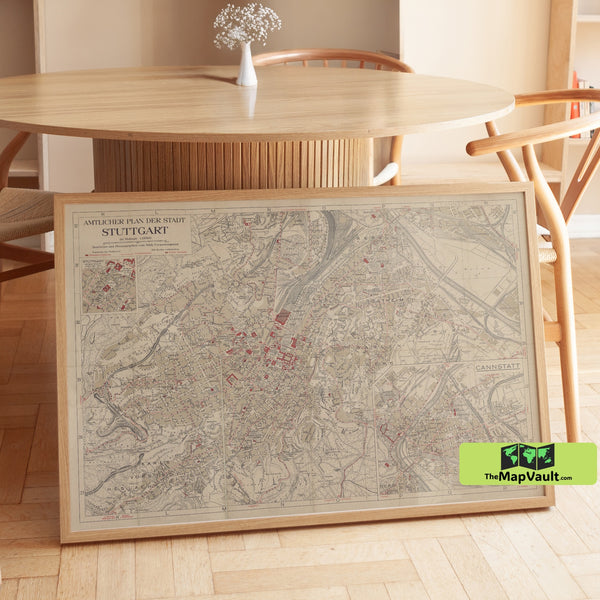 Stuttgart 1925 Map Poster – German Urban Growth Print for European City Development Fans