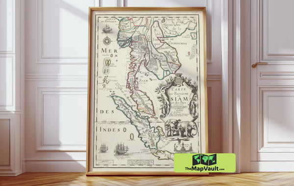 Siam (Thailand) 1686 Antique Map - Detailed Vintage Kingdom Chart - Historical Southeast Asia Cartography