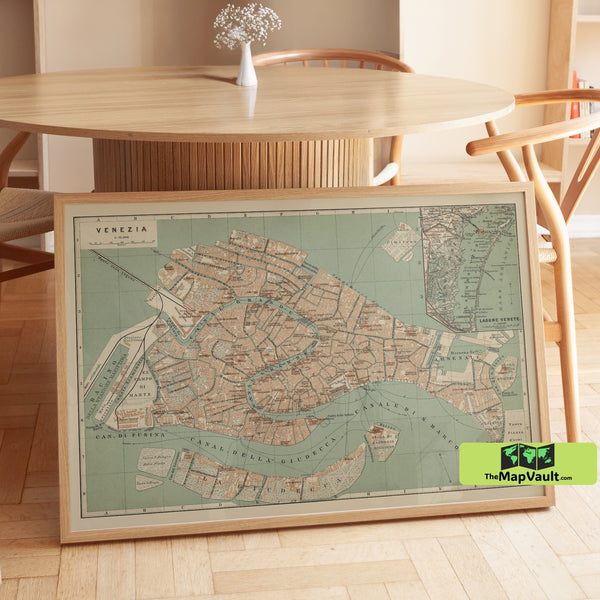 Venice 1886 Map Poster – Grand Canal Italian Jewel Print for Renaissance City Admirers