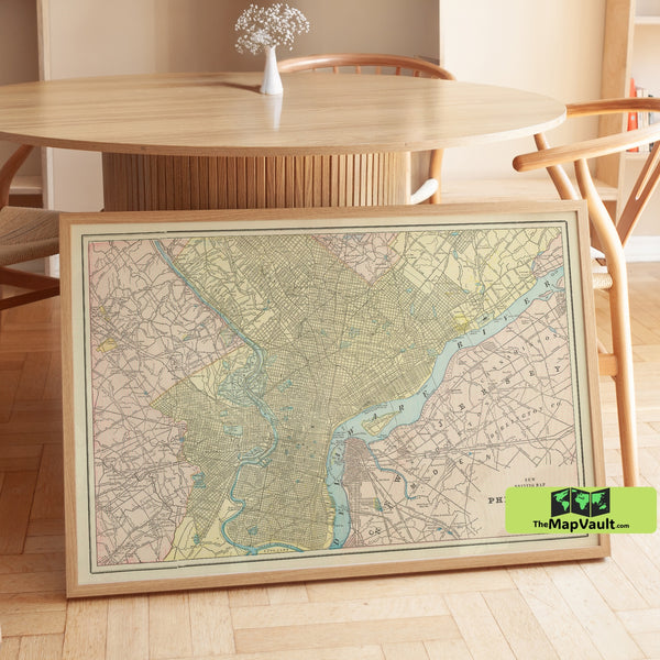 Philadelphia 1893 Map Poster – Classic City Layout Print for Pennsylvania History Fans