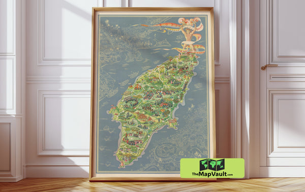 Rhodes Island, Greece Map - Colorful Historical Travel Poster - Mid-20th Century Greek Island Cartography