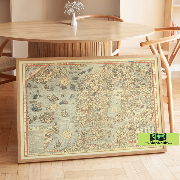 Scandinavia 1529 Carta Marina Poster – Legendary Nordic Exploration Print for Cultural Fans