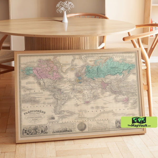 World Map 1853 Vintage Print – Explore the Past Through Classic Global Cartography