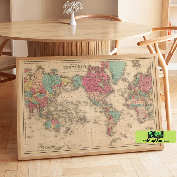 World Map 1864 Vintage Print – Uncover Nineteenth-Century Boundaries and Wonders