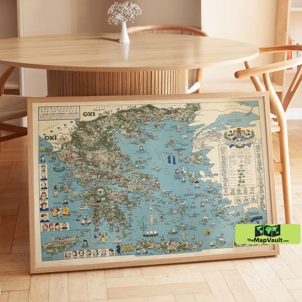 Illustrated Map of Greece - Vintage Pictorial Cartography Print