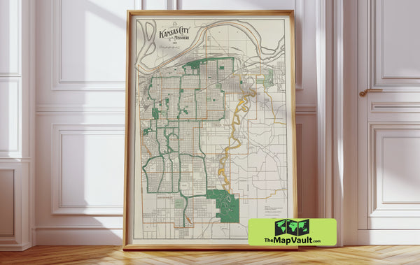 Kansas City, Missouri 1915 Detailed  Map Print - Early 20th Century American Cityscapes