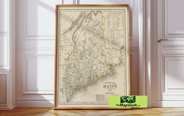 Maine Historical Map Vintage Print – Embrace Rugged Coastlines and Pine-Scented Traditions