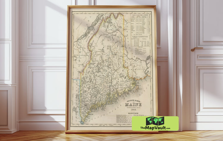 Maine Historical Map Vintage Print - Embrace Rugged Coastlines and Pine-Scented Traditions