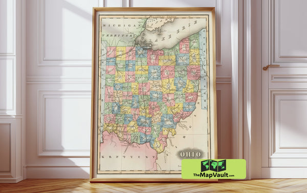 Ohio Vintage Map Print – Celebrate the Buckeye State’s Early Boundaries and Frontier Spirit