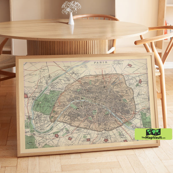 Vintage Paris Map - Historic French City Plan Print
