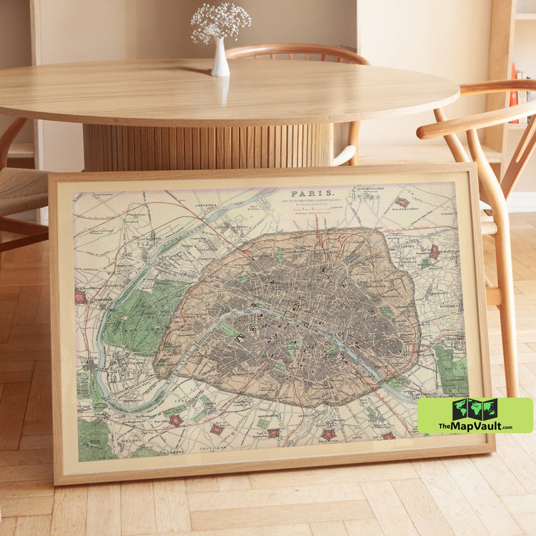Paris - Vintage Map - Historic French City Plan Print