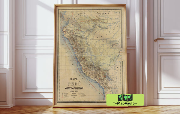 Peru Map - Adolf Stieler Handatlas - 1896 Antique 19th-Century South American Historic Map