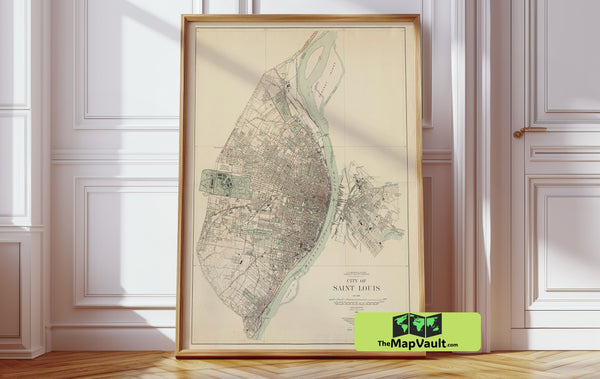 Saint Louis Missouri Map Print - Historic 1904 City Layout and Mississippi River Landmarks