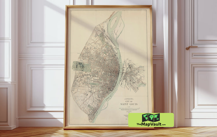 Saint Louis Missouri Map Print - Historic 1904 City Layout and Mississippi River Landmarks